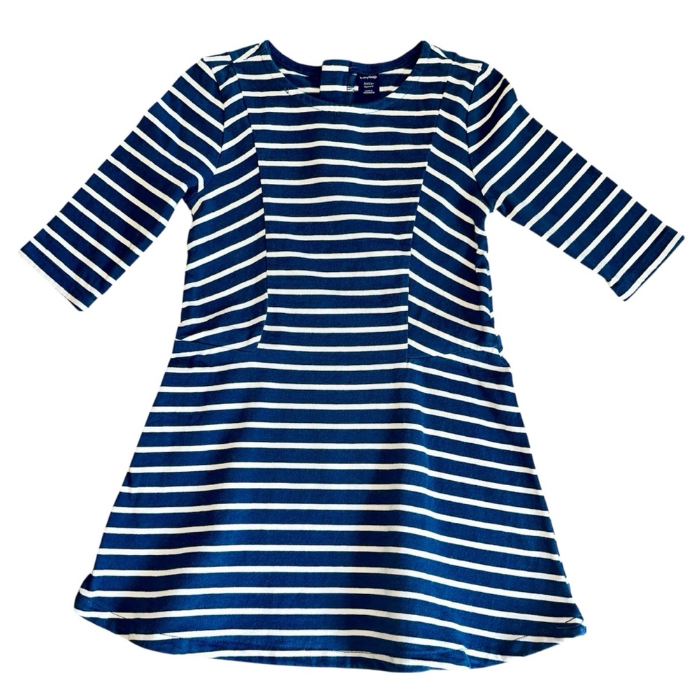 BabyGap 3T Navy Blue White Striped Classic Shift Dress Nautical Preppy Coastal